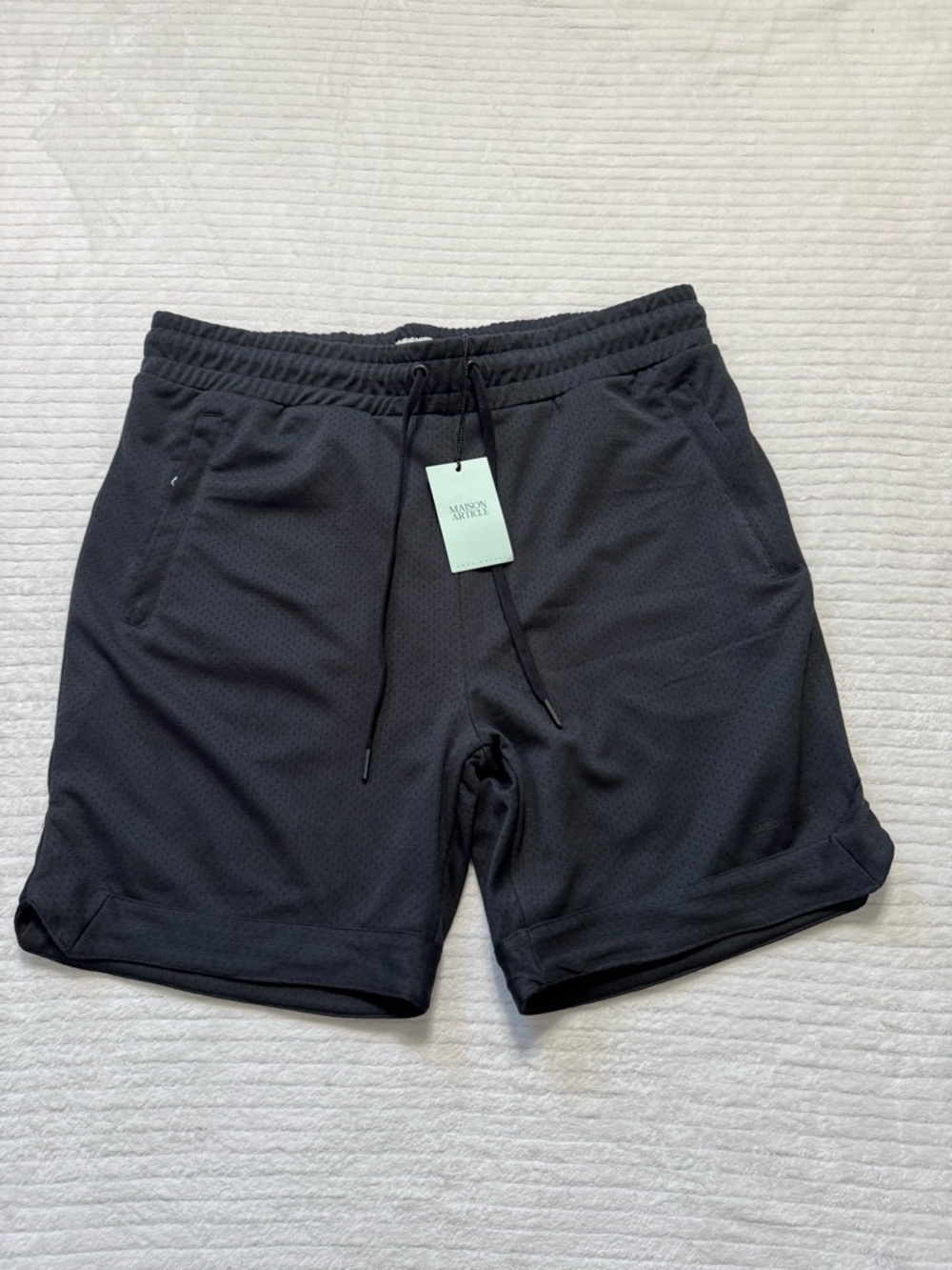 Men's Black Athletic Mesh Shorts with Drawstring Waist